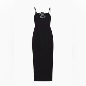 Milly Allison Rosette Embellished Black Midi Dress Sz 2 NWT | Cocktail Evening
